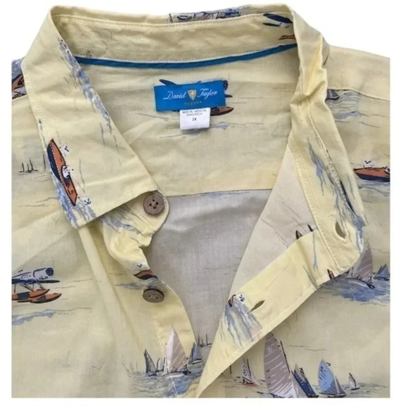 David Taylor Resort Short Sleeve Button Up Shirt Yellow Print‎ Men’s Size 2X - Picture 4 of 6